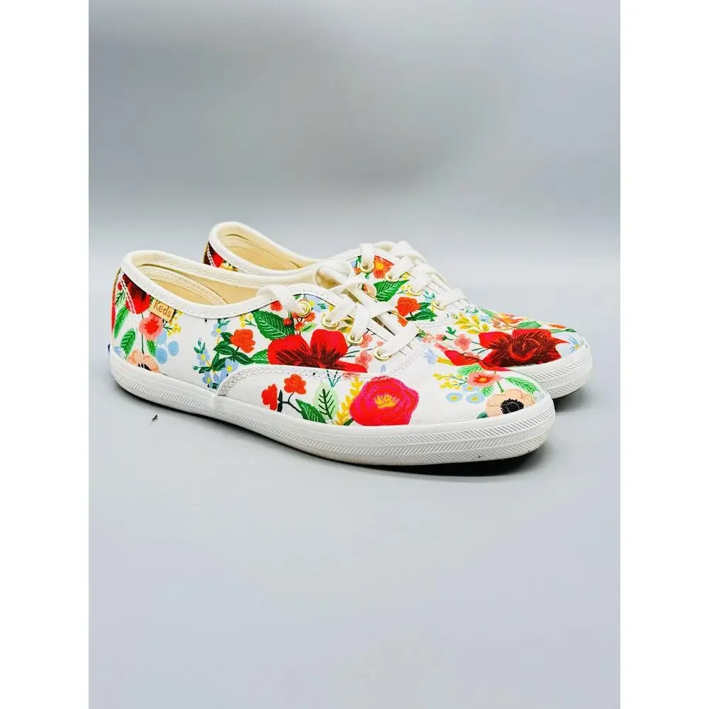Keds Shoes Womens 6 White Floral Canvas Champion Classic Lace Up Sneakers Casual